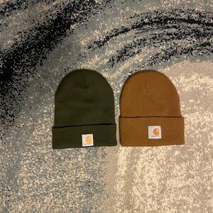 Lot of 2 Carhartt Beanies Black & Brown Y2K Streetwear Workwear Ribbed Knit
